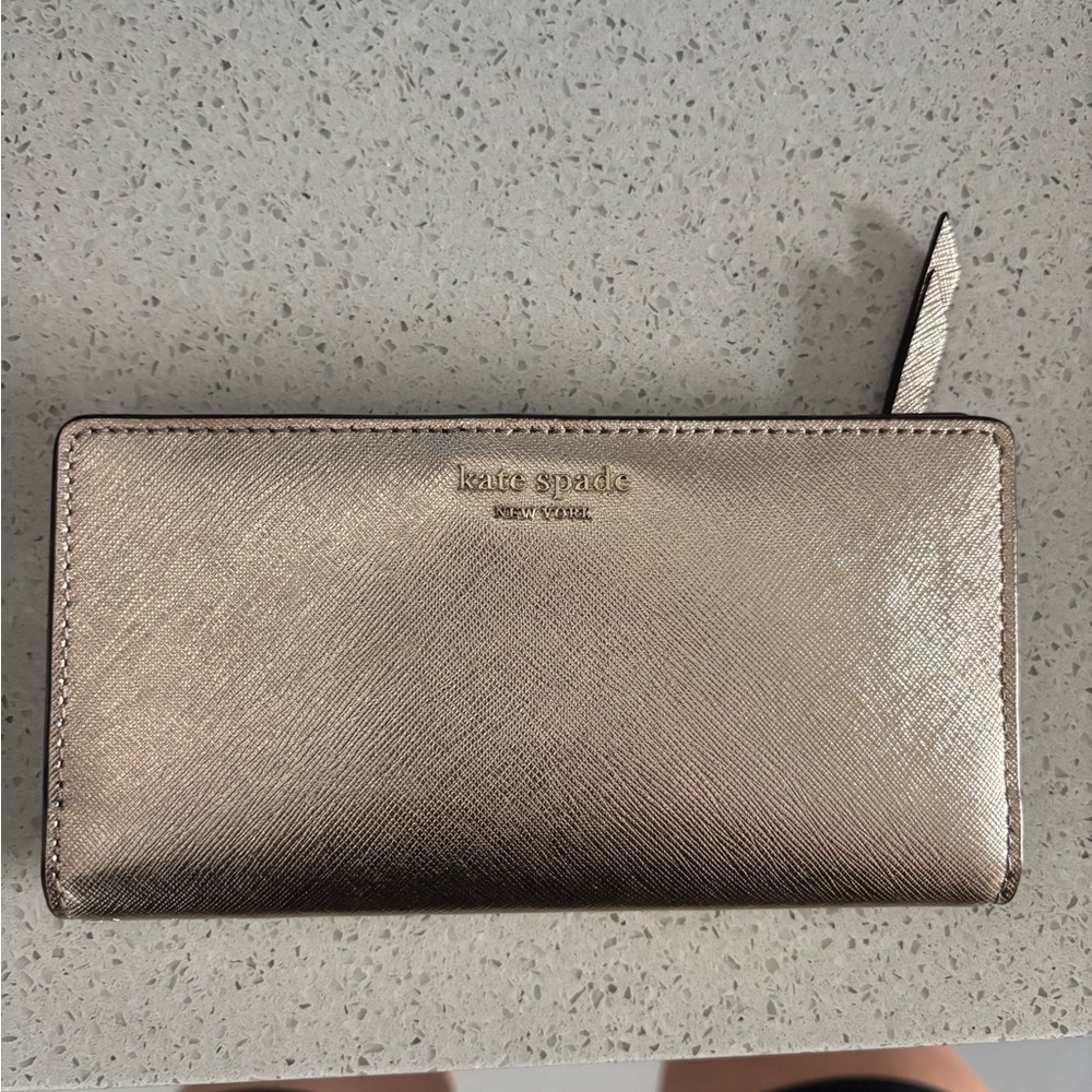 Kate Spade Metallic Champagne Wallet with Zipper Closure